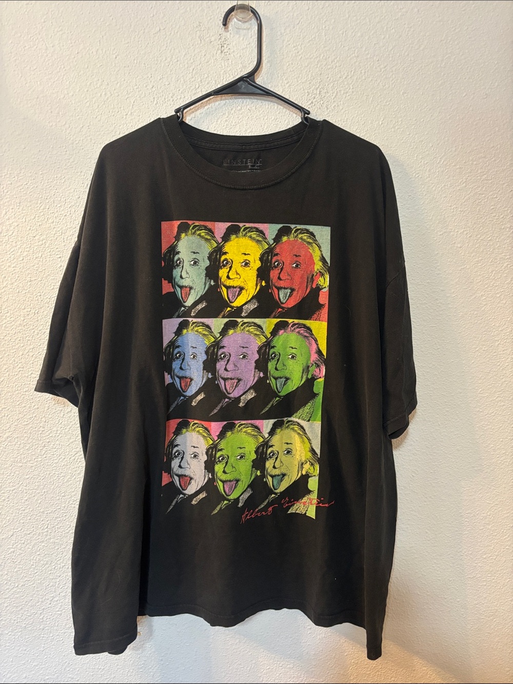 Einstein Graphic Black Men's T-Shirt with Color Block Portraits